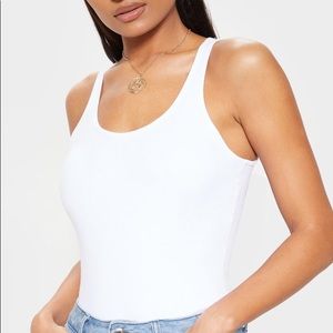 White Cotton Scoop Neck Sleeveless Bodysuit